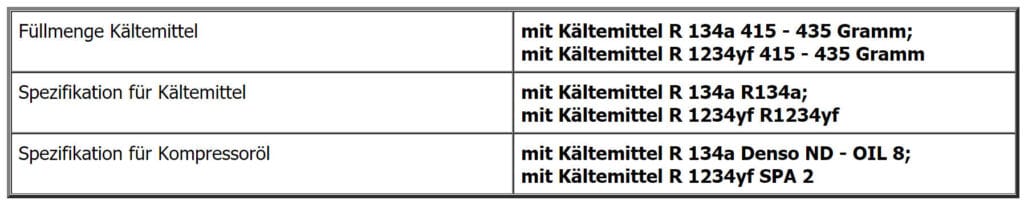 Angaben zum Kältemittel in der Klimaanlage beim BMW X3